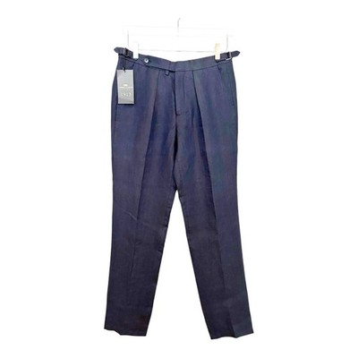 Hawes Curtis 1913 Blue Linen Pleated Trouser Pants Sz 30 Italian NWT Side Buckle