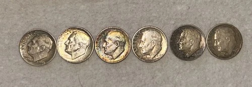 [6] Roosevelt Dimes  90% silver AU BU Very nice coins 46s 47 pd 48 pds
