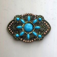 Large Oval Belt Buckle Black w Faux Turquoise Unisex 5"