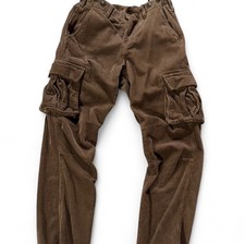 Brown Corduroy Cotton Cargo Pants Men Straight Leg Casual Flat Front Pockets
