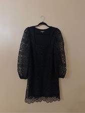Express Black Lace Square-Neck Puff Sleeve Mini Dress