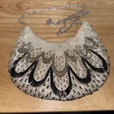 Vintage Purse Evening Bag Chain Hand Made in Hong Kong Silver Beads Beaded
