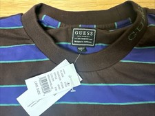 Camicia Guess EST 1981 manica lunga marrone viola verde a righe L/S uomo large nuova con etichetta