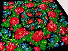 Traditional 1970 vintage wool shawl.retro scarf black Traditions . Hustka