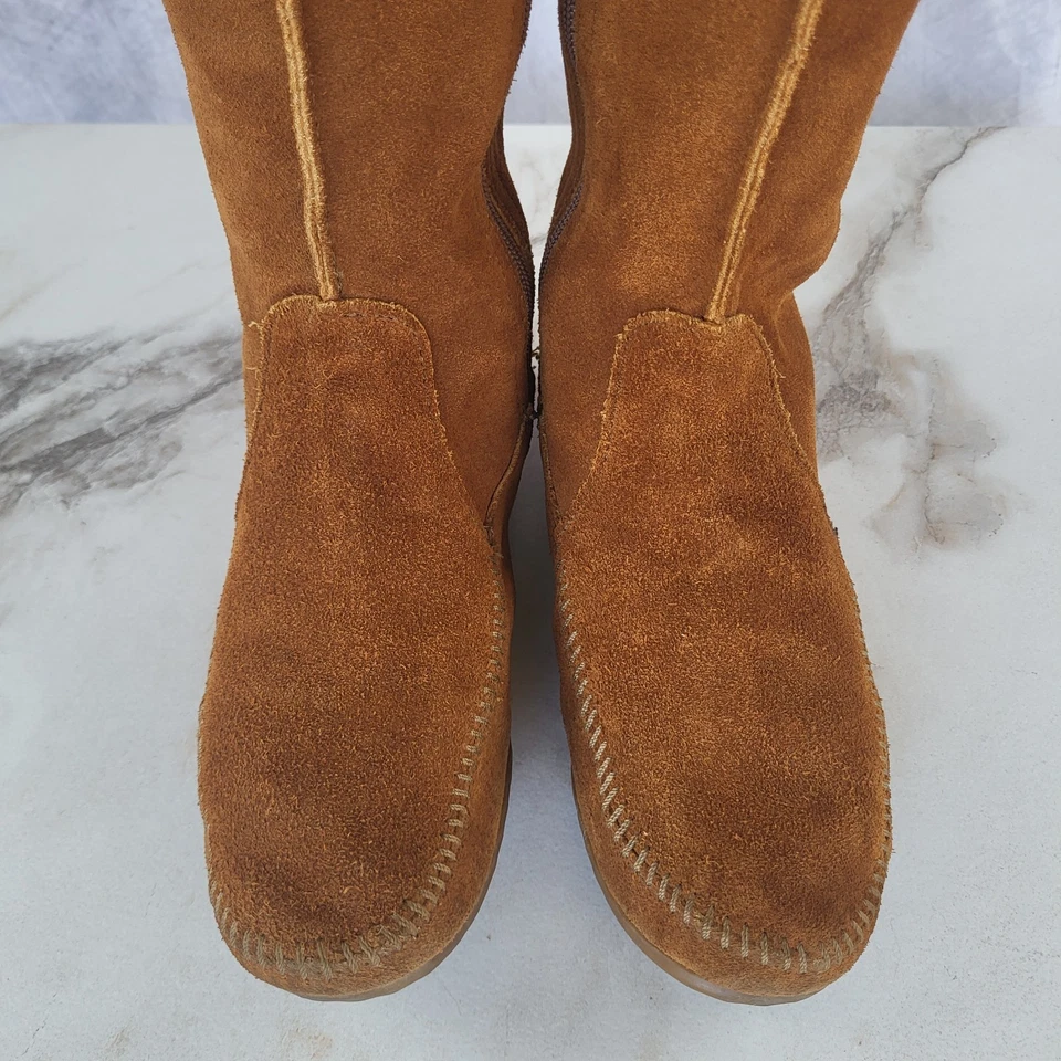 Minnetonka Knee High Suede Lace Up Fringe Aztec Moccasin Boots Women's 8 - Imagem 4 de 4