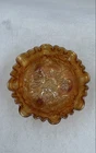 Vintage Imperial Gold Floral Carnival Glass Rose Ruffled Three Footed Bowl