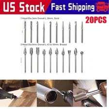 20PCS 1/8" Tungsten Carbide Rotary Bits Shank Burr Die Grinder Carving Deburring