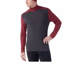 $120 SmartWool Men's Thermal 1/4 Zip  Base Layer Top-Charcoal/Currant-Small-New