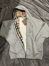 Burberry gray Zip-up Hoodie Size XXL But Fits A Like Large (shrunk) brand new 