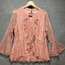 Babydoll Top Womens 14 Pink Chantilly Lace Ruffle Floral Coquette Boho Y2K Fairy