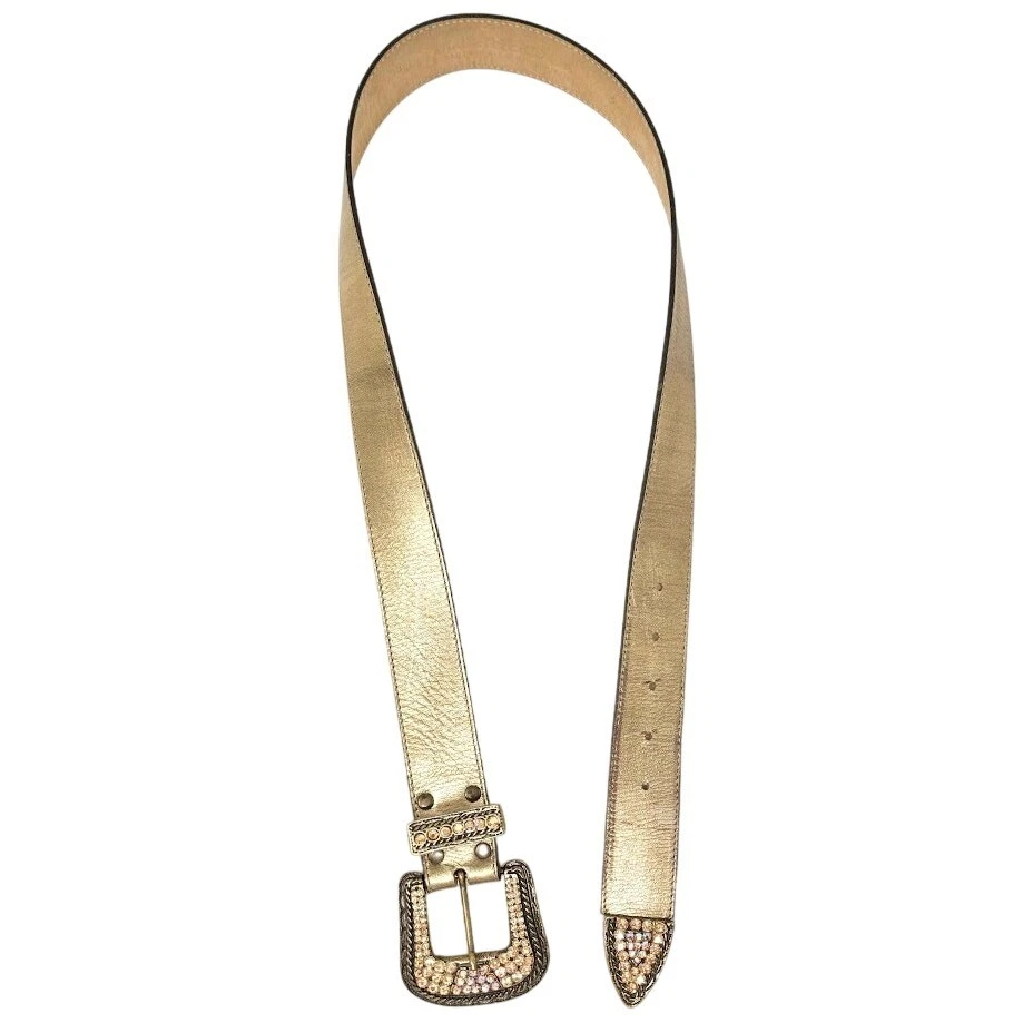 Cinturón occidental Leatherock dorado metálico hebilla de estrás mediano 34 vintage Foto 2 de 4