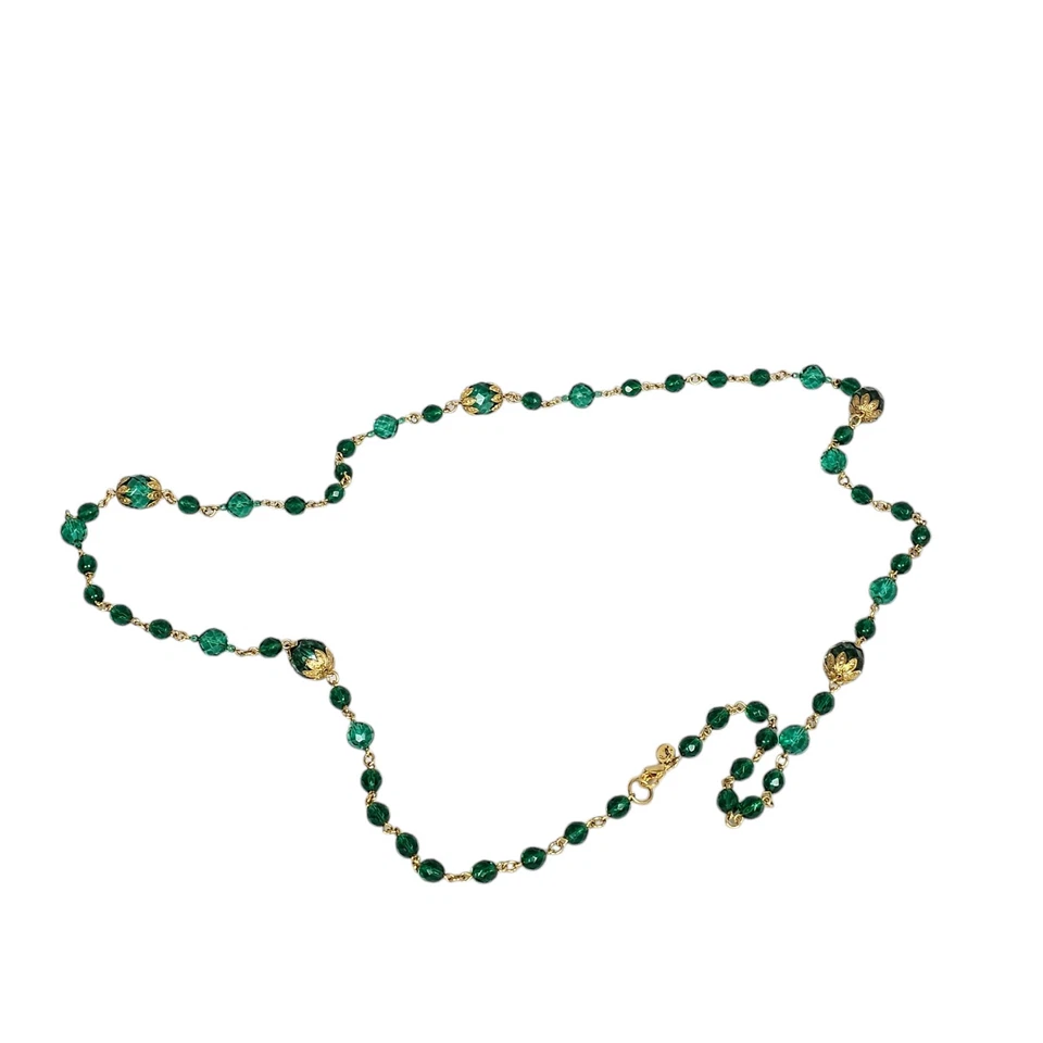 Изумрудно-зеленое стеклянное ожерелье из бисера золотые акценты элегантные ювелирные изделия заявление изделие - Изображение 3 из 4
