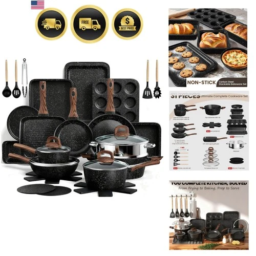 Non Stick Pots and Pans Set Kitchen Cookware Bakeware Induction 31 Pcs
