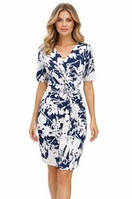 Adrianna Papell Navy & White Abstract Knot Waist Wrap Dress - Women’s Size XL