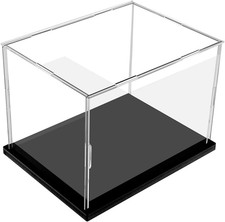 Clear Acrylic Display Case, Assemble Cube Display Box Stand with Black Base, Dus