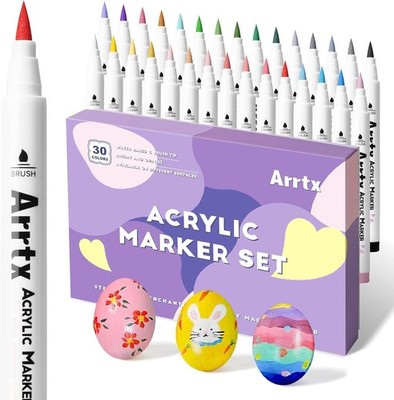 Acrylstifte für Steine Bemalen, 30 Farben Acrylstifte Marker Pinsel Spitze, P...