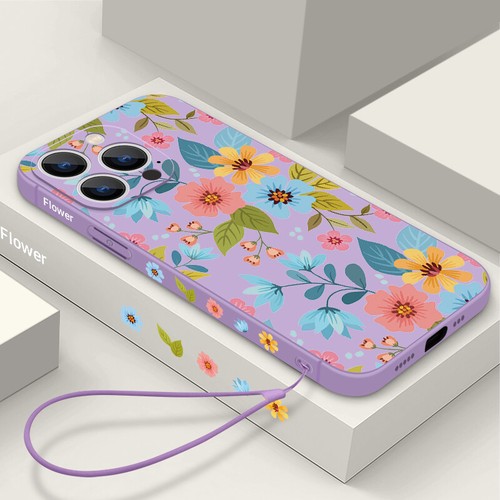 For iPhone 16 15 14 Pro Max 13 12 11 XS Shockproof Flower Lanyard Case TPU Cover - Picture 16 of 19