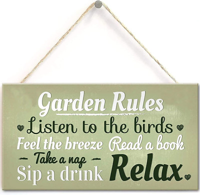 Garden Rules Novelty Hanging Plaque Summer House Sign Garden Shed Friendship Gif