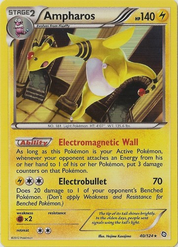 Moderately Played - 1 x Pokemon Ampharos - 40/124 - Holo Rare BW - Dragons Exalt