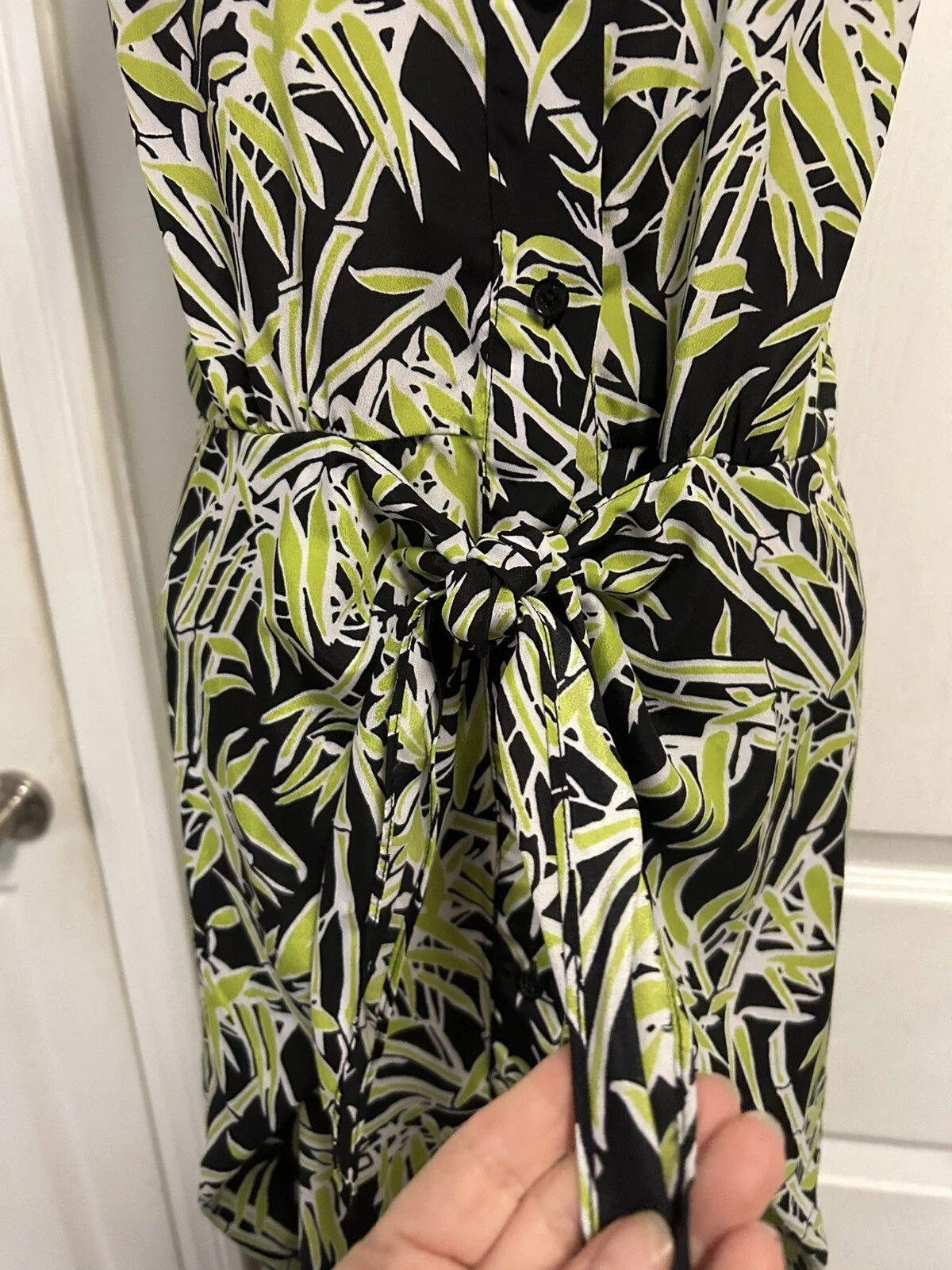 Abito MICHAEL Michael Kors senza maniche taglia 6 nodo bambù verde nero tropicale donna