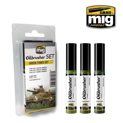 Ammo by MIG Jimenez Oilbrusher Set Grüntöne Green Tones Set 3 Farben Art. 7502