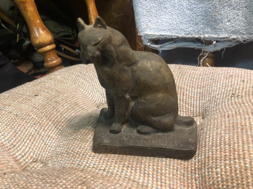 Vintage Sitting Bobcat Cast Bronze Brass Figurine Sculpture Signed 4"