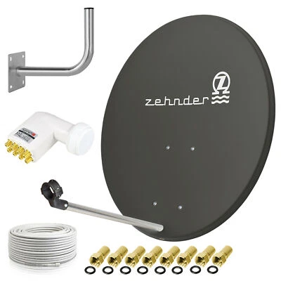 ZEHNDER TEENDER Impianto satellitare digitale 80 cm ciotola + Octo LNB + cavo + supporto a parete set d