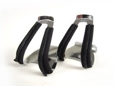 MKS Pedalhaken Riemenlos Leder schwarz half clip versch. Größen  Rennrad Urban