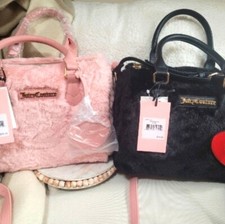 Two Juicy Couture Faux Fur Taffy And BlackFluffy  Satchel Bags/ Purses Htf Nwt