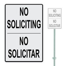 NO SOLICITING BILINGUAL HEAVY DUTY ALUMINUM SIGN 10" x 15"