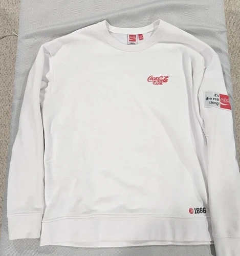Vintage 80s Coca-Cola Mens 2XL White Sweatshirt W Embroidered Logo & Wrap Design