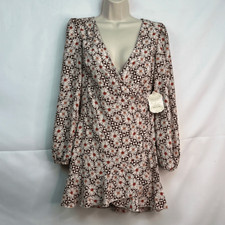 Altar’d State Brown and Ivory floral print wrap top mini dress size small NWT