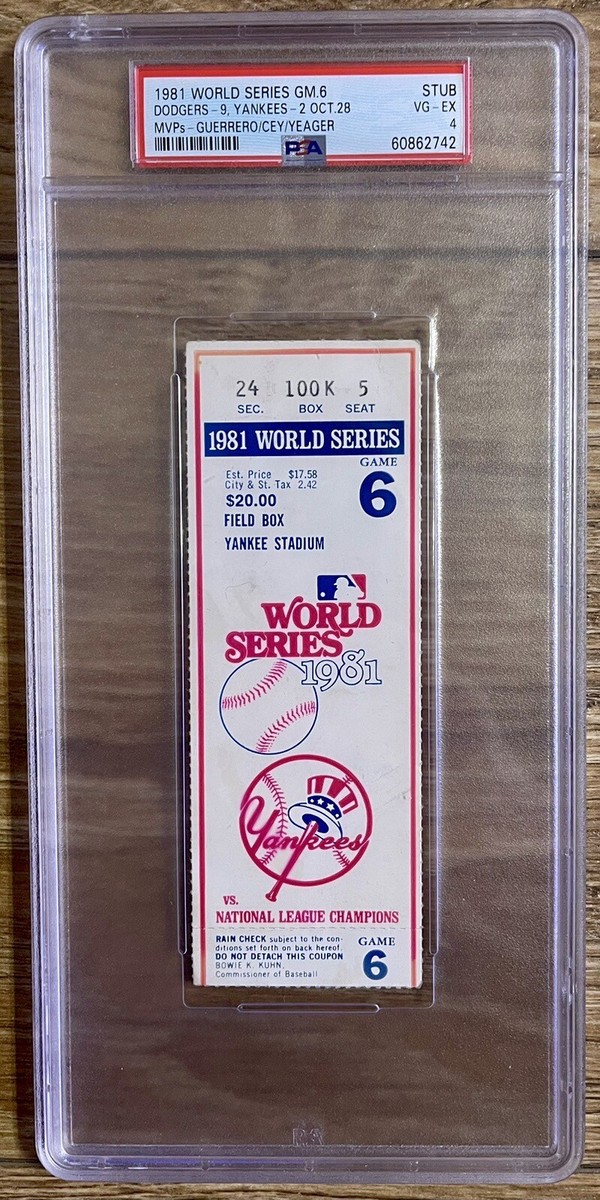 1981 WORLD SERIES GAME 6 DODGERS TITLE#5 TICKET🎟️10/28/81