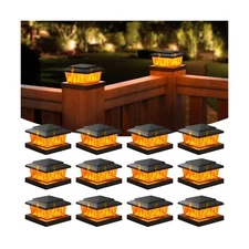 VOLISUN Solar Fence Post Cap Lights 12pack, Black Solar Deck Cap Flame Light ...