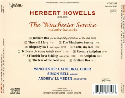 HERBERT HOWELLS: THE WINCHESTER SERVICE NEW CD