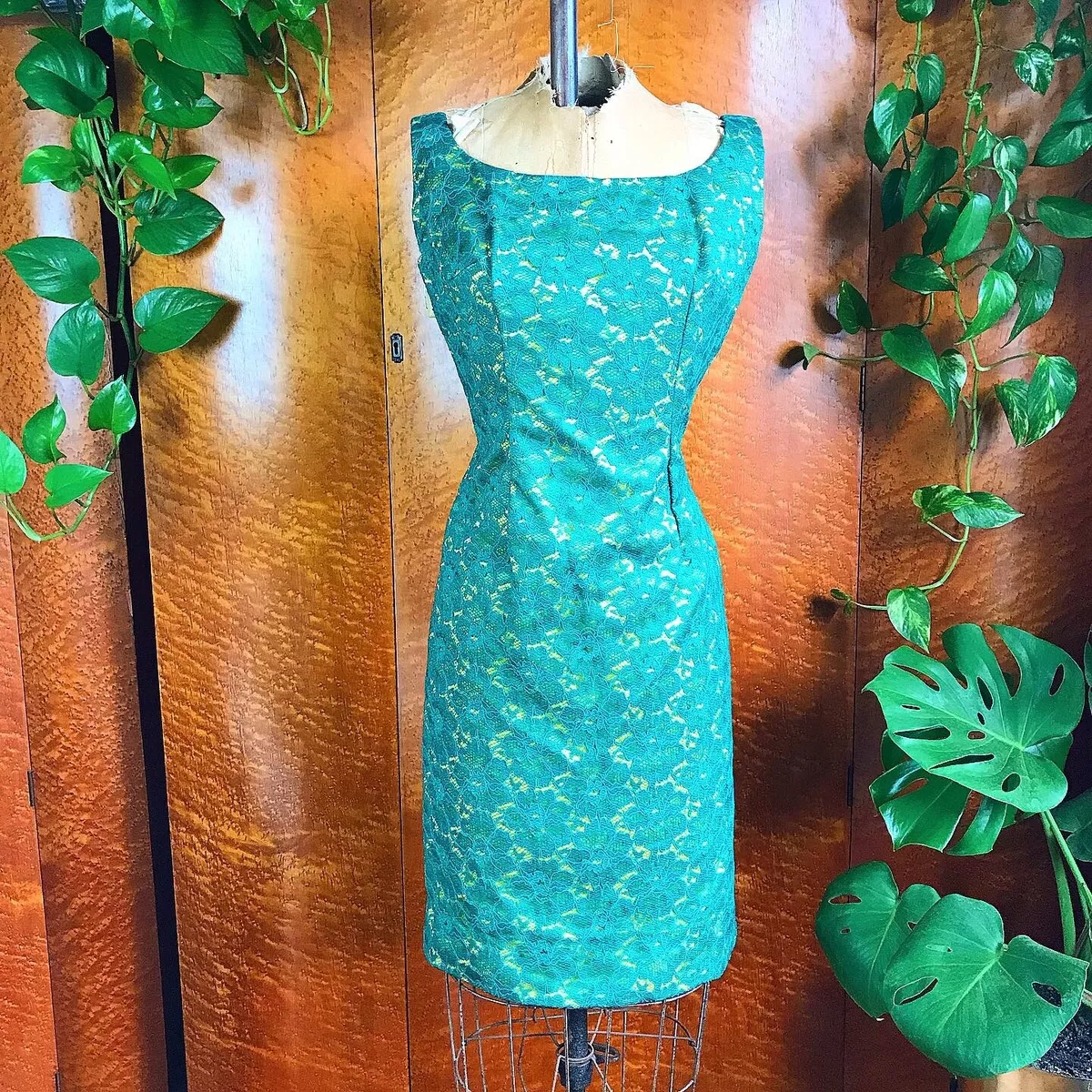 Green lace top overlay dress