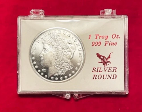 Morgan Dollar 1 Troy oz  .999 Fine Silver Round In Nice Holder - AT AROUND SPOT