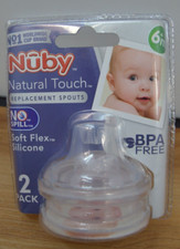 Nuby Natural Touch BPA-Free Replacement Spouts 2 pack Soft Flex Silicone 6 M