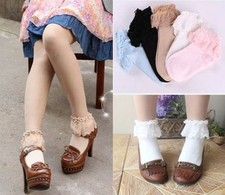 Sweet Cute Princess Girl Vintage Lace Ruffle Frilly Ankle Socks