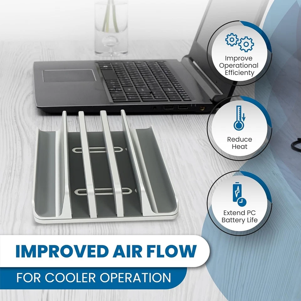 Elestoria Adjustable Multiple Laptop Vertical Stand Holds 5 Devices - Silver - Image 3 of 4