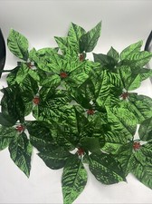 Large Green Poinsettia Clip On Christmas Ornaments Metallic Leaves Lot Of 10