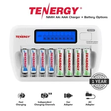 Tenergy TN162 8 Bay NiMH Battery Charger with AA AAA Battery Options LOT