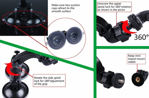 Supporto Doppia Ventosa, Supporto Auto Compatibile per G*Pro 13/12/11/10/9/8/7/Max/6 - Foto 4 di 12