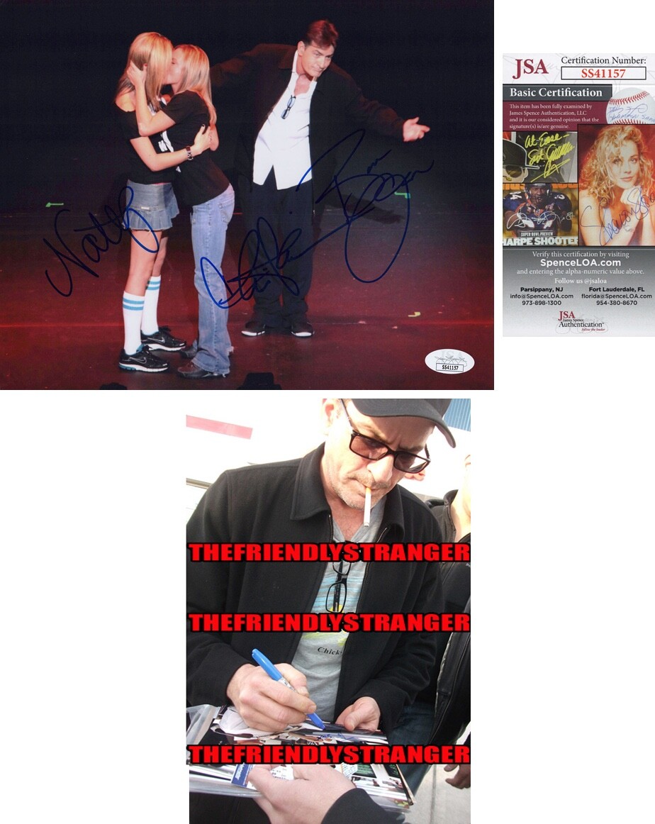 Charlie Sheen, Bree Olson, Natalie Kenly signed 8x10 Photo PROOF