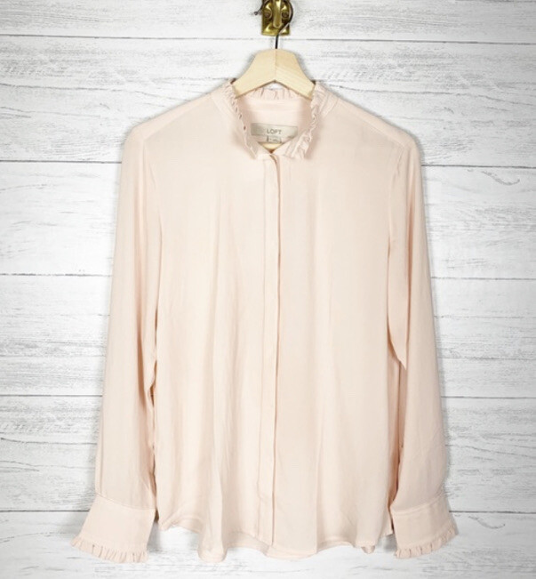 LOFT Pink Blush Ruffle Button Down Blouse - image 1