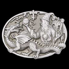 Wizard Dragon Orb Staff Fantasy Magic Scene Belt Buckle