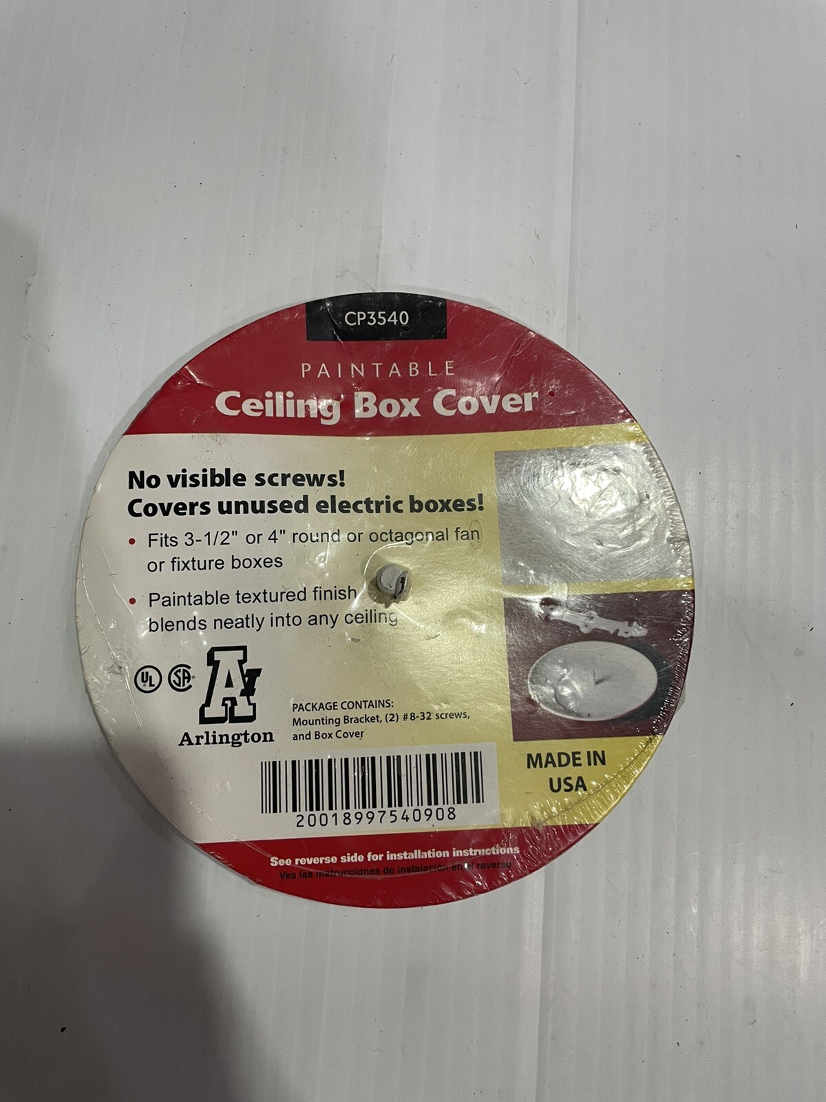Paintable Blank Ceiling Box Cover Plate Round for 3-1/2 & 4
