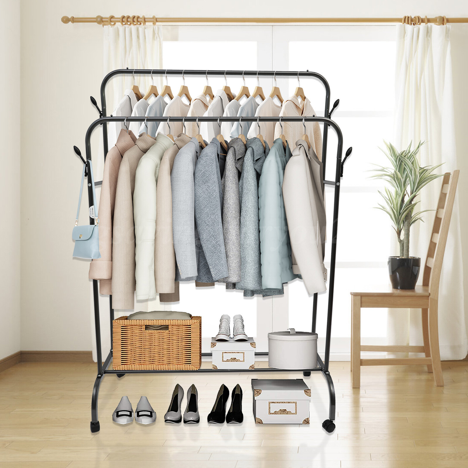 Heavy Duty Clothes Rack Closet Storage Shelf Garment Rack Clothing With Wheels