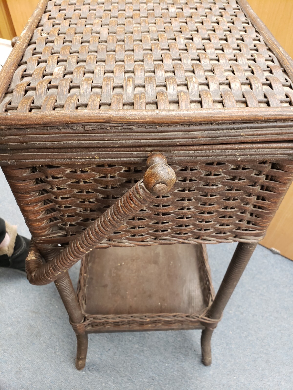 Victorian Heywood Wakefield Wicker Sewing Basket Stand VERY RARE
