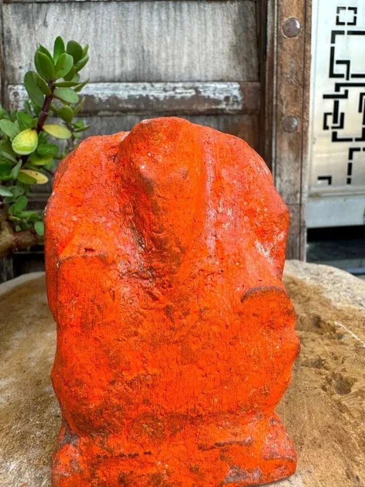 Antigua piedra de mármol hindú ritual dios ganesha templo escultura Sindoor de 1800 Foto 2 de 4